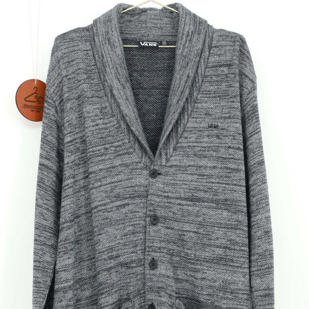 Vans Off The Wall Mens XXL Gray Marl Shawl Collar Button Front Cardigan Sweater